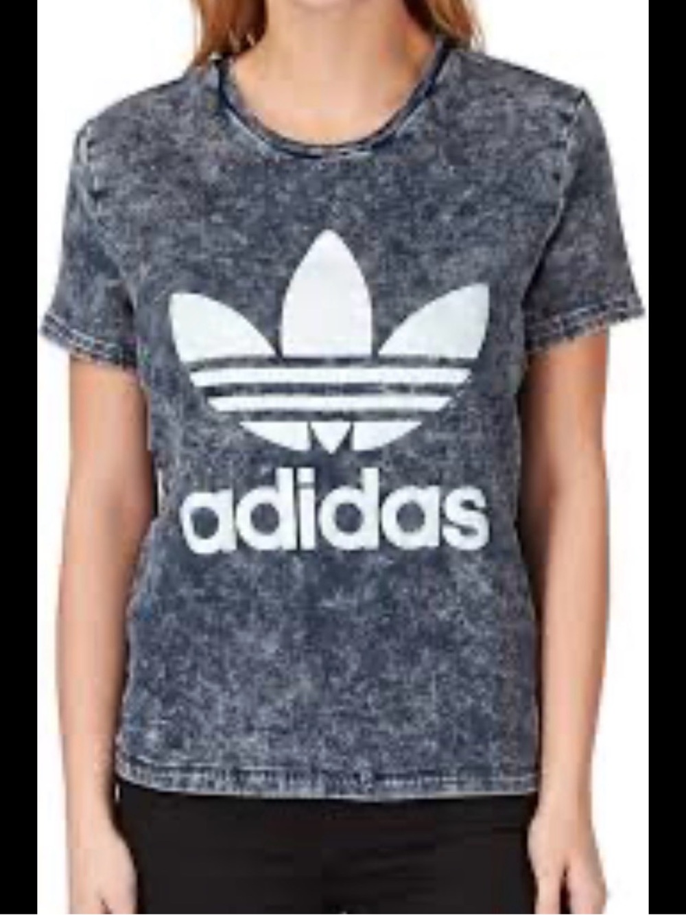 adidas denim Blue Acid-Wash Trefoil Top